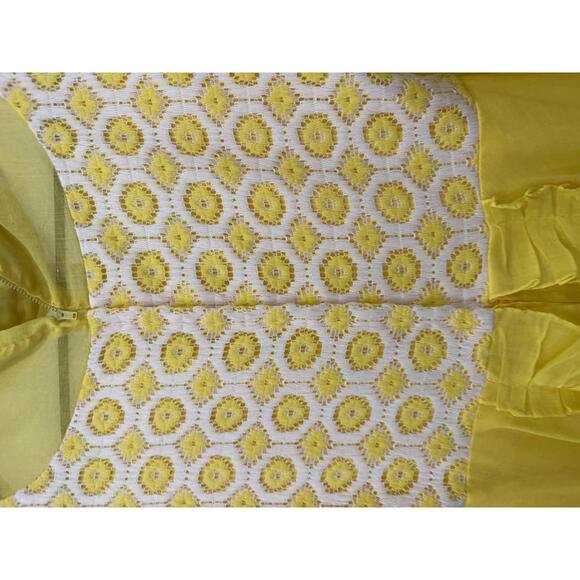 60s 70s Vintage Yellow Long Sleeve Sheer Dress with Crochet Detail - Picture 6 of 9